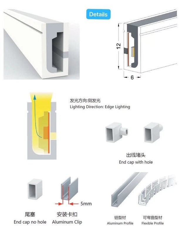 lampe au néon mené aucune lumière de bande d'intérieur légère spoting de flexibel de silicone du décor 24V 12V